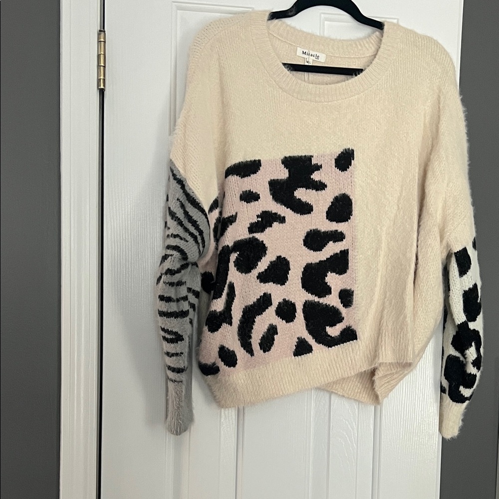 Miracle Cream and Black Animal Print Sweater